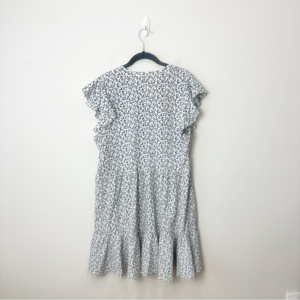 Banana Republic Flutter Sleeve Tiered Swing Shift Dress White Black leaf print - Picture 2 of 4